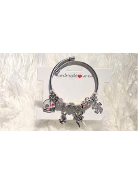 Handmade Charm Bracelet: Acrylic, Resin Beads, Metal Alloy Charms, Golden Snake